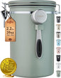 Veken Coffee Canister, 39OZ Large, Airtight Stainless Steel Food Storage Container for 2.2lbs Coffee Beans, Ground, Sugar, Tea, Flour, Cereal, Kitchen Bar Accessories with Date Tracker & Scoop, Green