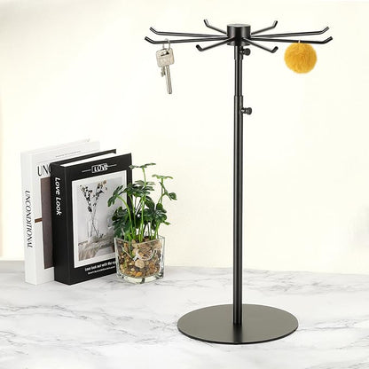 uxcell Keychain Display Stand, 1Pcs - Metal 1-layer Rotating Jewelry Display Stand with 8 Hook, Adjustable Display Rack for Necklace Craft Shows (Black)