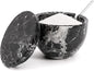 MARBLOUS KRAFTS Marble Salt Cellar with Lid and Spoon Black Zebra 3 x 4 Spice Container for Kitchen Countertop, 4.7 oz, Sugar Candy Bowl, Seasonings, and Kosher Salt, Perfect Mother’s Day Gift for Mom