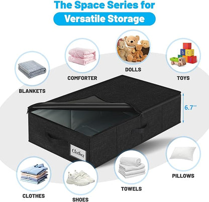 Under Bed Storage Container Bin 3 Pack, Low Profile Foldable Underbed Clothes Storage Organizer W/ Ultra Thick Fabric and Sturdy Bottom/Sides, Dual Zipper Storage Box for Dorm and Home 30x16x6.7"