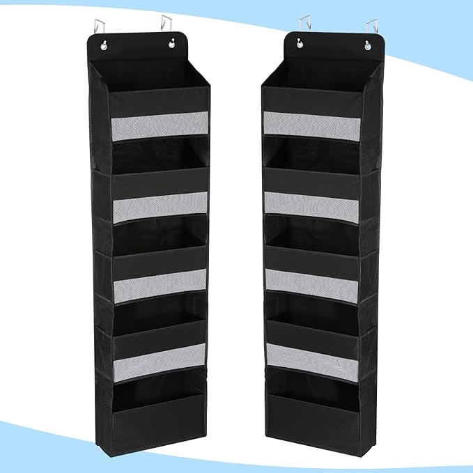 PATIKIL Over The Door Shoe Organizer Hanging Rack Storage with 5 Large Pockets & 6 Side Pockets Wall Mount 35 lbs Weight Capacity for Door Wall Closet Shoes, 5 Layer, Black
