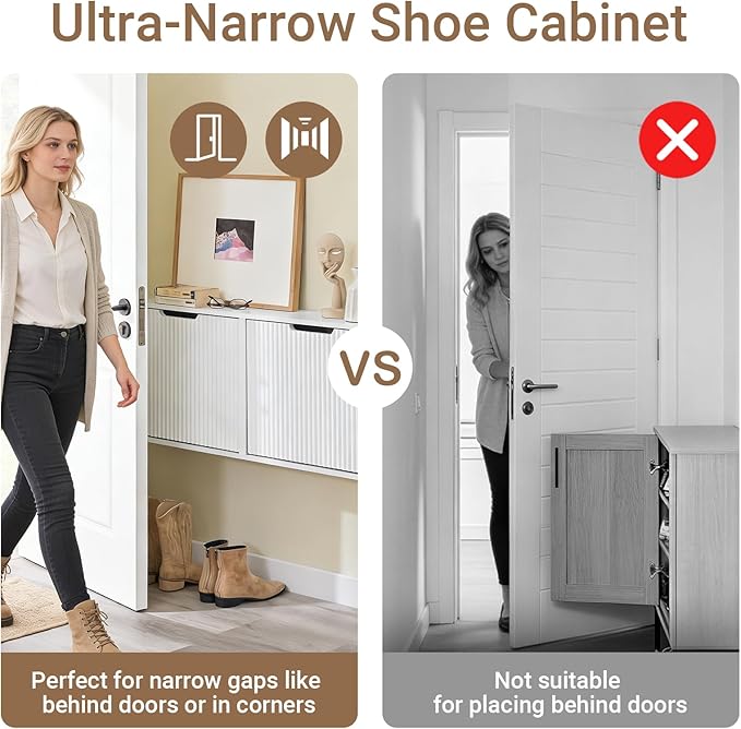 SoBuy Wall Mounted Slim Shoe Cabinet for Entryway, Narrow Shoe Rack Cabinet with 2 Flip Drawers, FSR170 (White)
