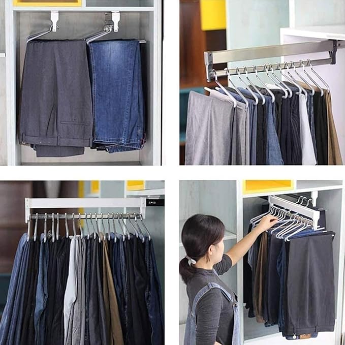 IBOWZ Pull Out Clothes Hanger Rod Sliding Wardrobe Closet Rod - Heavy Duty Extendable Pull Out Closet Rod, Pull Out Closet Rod Adjustable 30-80cm Wardrobe Rail Clothes Rack, Extendable Clothes Rai