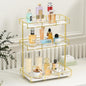 Bathroom Organizer Countertop Perfume Organizer Makeup Organizer Cosmetics Storage Display Rack Vanity Tray Dresser Stainless Steel Gold Shelf White Marble Ceramic Tray