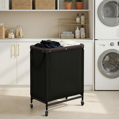 StorageWorks 2 Section Laundry Hamper, Rolling Laundry Cart with Wheels and Handles, Laundry Room Double Sorter for Organizer and Storage, 26.4 Gal(100L), Black