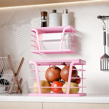 TIDIIABODE 2 Pack Pink Trash Bag Holder - Stackable Garbage Bag Dispenser with Bamboo Top, Kitchen Accessories & Decor, Wall Mount Storage for Kitchen, Home, Bathroom Decor & Gifts