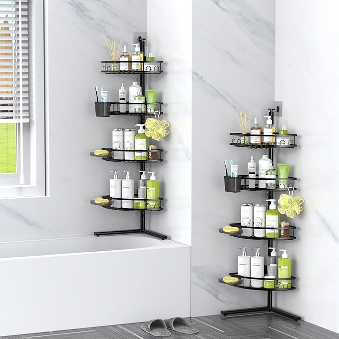 Aitatty Corner Shower Caddy Standing: 4-tier Rustproof Shower Organizer Shelf - Floor Shower Corner Shelf Rack Stand for Bathroom Black
