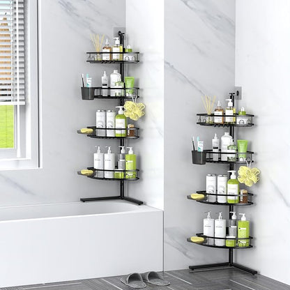 Aitatty Corner Shower Caddy Standing: 4-tier Rustproof Shower Organizer Shelf - Floor Shower Corner Shelf Rack Stand for Bathroom Black