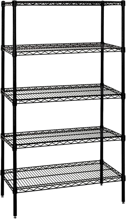 Quantum Storage Systems WR63-1460BK-5 Wire Shelving Starter Kit, 60" W x 14" D x 63" H, 600 lbs Capacity, Carbon Steel, Epoxy Coated, Black, NSF
