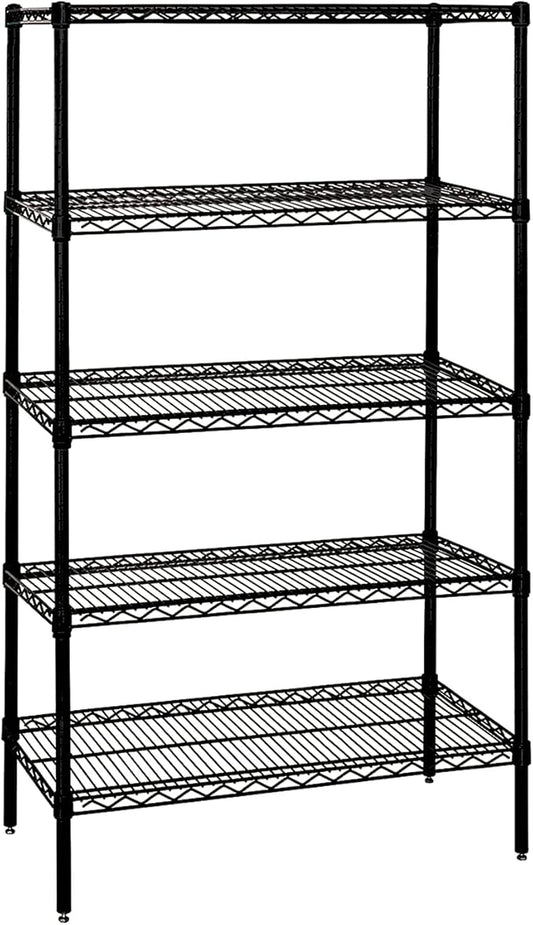 Quantum Storage Systems WR63-1460BK-5 Wire Shelving Starter Kit, 60" W x 14" D x 63" H, 600 lbs Capacity, Carbon Steel, Epoxy Coated, Black, NSF