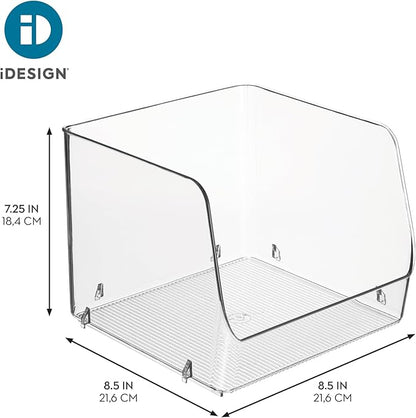 iDesign Linus Stacking Organizer Bins for Kitchen, Pantry, Office, Bathroom, Extra Large-Clear