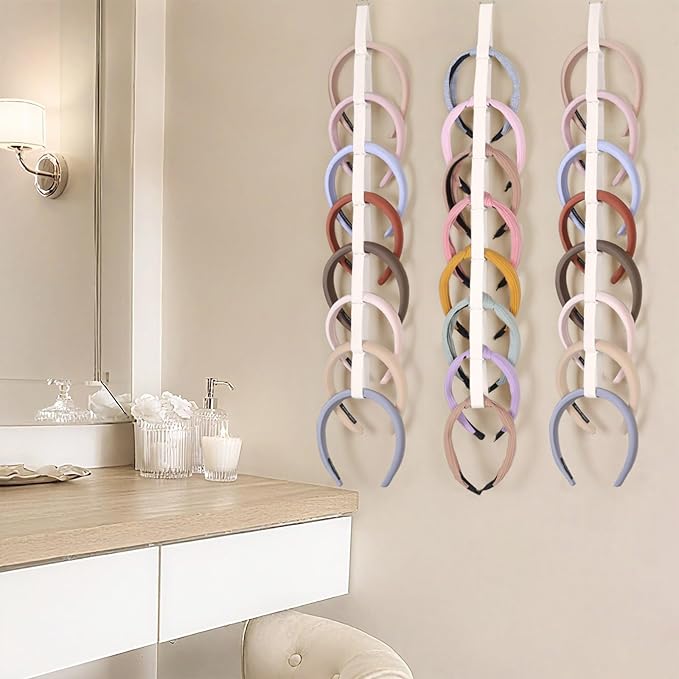 3 PCS Headband Holder Organizer for Girl,Hanging Hairband Storage for Women,Beige Hair Hoop Display Hair Accessories Organizer Bedroom College Dorm Decor