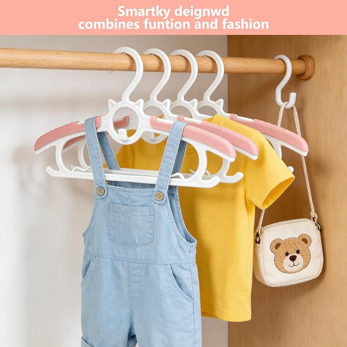JSF 30Pcs Baby Hangers for Nursery Closet, Infant Hangers Extendable and Non-Slip for Newborn Toddler Kids Clothes,11"-14" Adjustable Children Coat Pant Hanger for Girl and Boy Nursery Grey