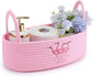 Vesici Pink Flamingo Woven Storage Basket for Toilet Tank Top Boho Cotton Rope Bathroom Countertop Organizer Basket with Handle Pink Bathroom Decor for Bedroom Nursery Toys Organizing, 13 x 6 x 4 Inch