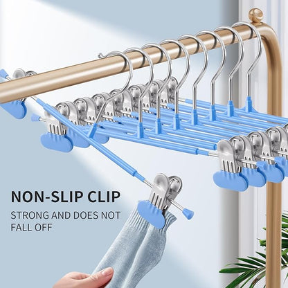 HUADYMEET 20 Pack 12Inch Pants Hangers with Wide Clips,Metal Trouser Hanger for Jeans.Space Saving Skirt Hangers Heavy Duty Non-Slip Adjustable Clothes Shorts Hanger for Women,Men,Sky Blue