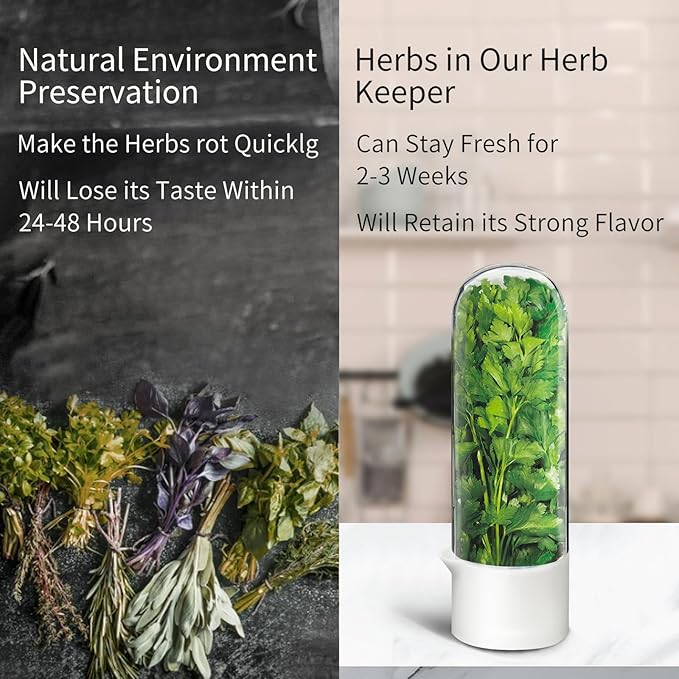 Herb Keeper for Refrigerator, Herb Saver for Refrigerator, Vegetable Preservation Bottle for Cilantro, Mint, Parsley, Asparagus, Keeps Greens Fresh for 2-3 Weeks (4PCS)