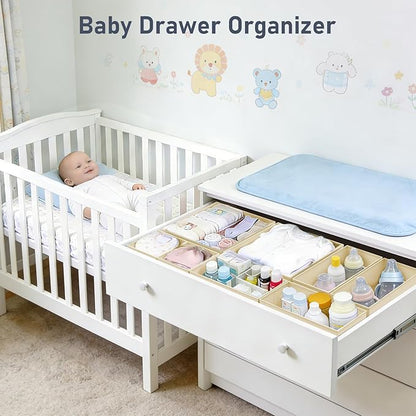 DIMJ Drawer Organizer Clothes - 26 Pack Closet Drawer Organizer Bins for Baby Clothes Storage, Fabric Dresser Organizer for Nursery Bedroom, Foldable Small Drawer Dividers for Underwear Socks