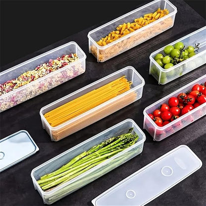 Noodle Storage Box, Plastic Pasta Storage Container Kitchen Spaghetti Food Storage Box with Lid Fridge Airtight Organizer for Noodles, Eggs, Fruits Snacks (Transparent,11.4x2.55x3.14in)