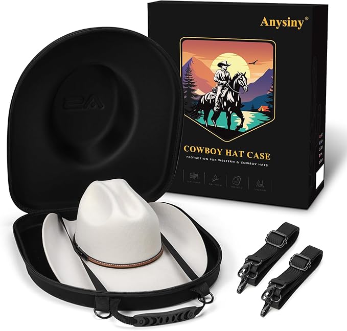Anysiny Cowboy Hat Box for Travel-Crush Proof Hat Travel Case for Cowboy Hats Holder Storage Box Organizer Cap Carrier with Adjustable Carry Strap