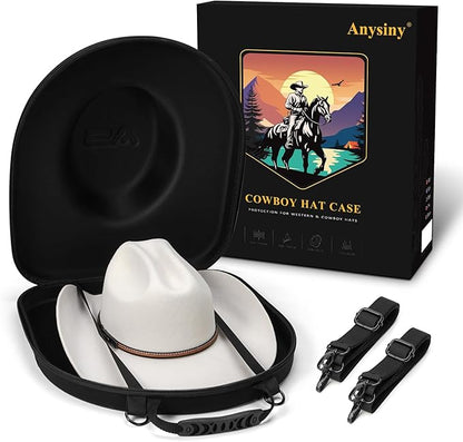 Anysiny Cowboy Hat Box for Travel-Crush Proof Hat Travel Case for Cowboy Hats Holder Storage Box Organizer Cap Carrier with Adjustable Carry Strap