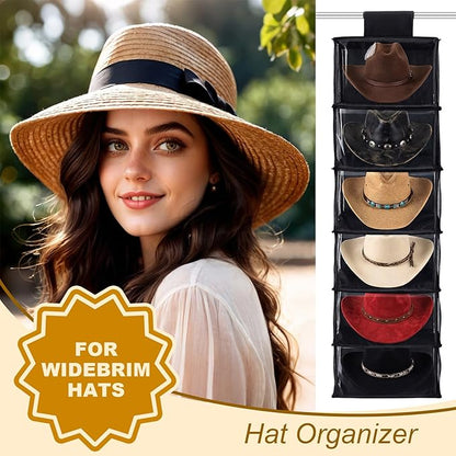 Briwooody 2 Pack XL Cowboy Hat Rack for Closet, 6 Shelf Hanging Hat Organizer for Wide Brim Caps, Dustproof Storage with Cover, Space Saving Closet Organizer for Cowboy Fedora Western Caps