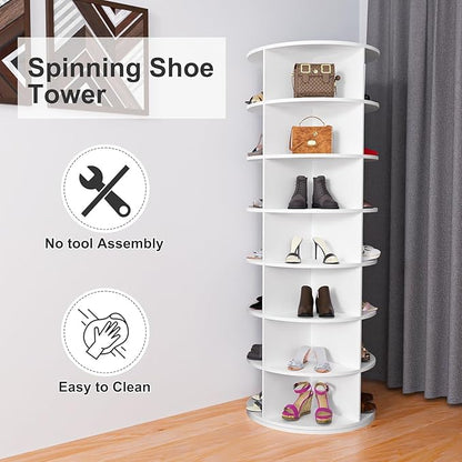 Runboll 7-Tier Rotating Shoe Rack Tower Spinning Shoe Display Lazy Susan Tower, 360 Revolving Shoe Storage Organizer Rack for Living Room Entryway Doorway