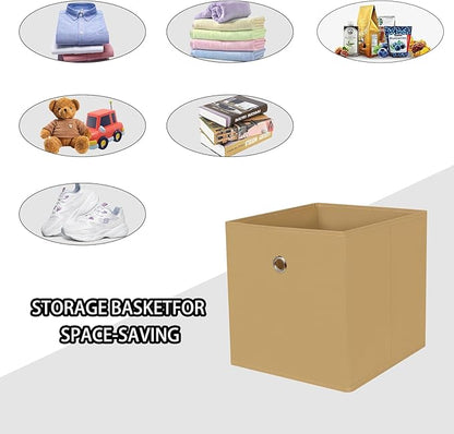 Foldable Storage Cubes Bins ,11 Inch Cloth Storage Cube Fabric Storage Box Cubes Organizer Baskets with Dual Handles for Home Organizer Set of 3 (Khaki)