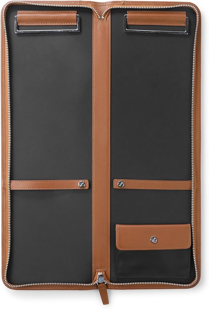 Leatherology Cognac Tie Case – Full Grain Leather Travel Organizer for 2–4 Ties with Nickel Bars, Interior Pocket for Cufflinks & Collar Stays, Slim Design with Zip & Snap Closure