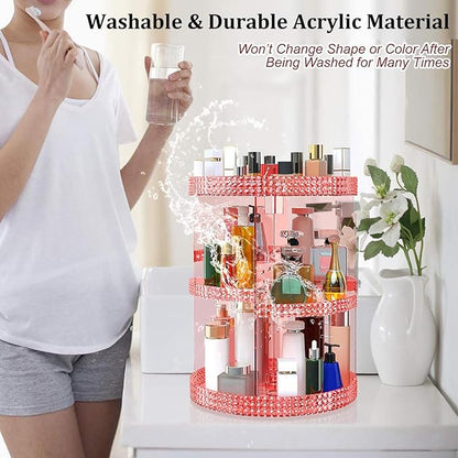 Awenia Makeup Organizer 360-Degree Rotating, Adjustable Makeup Storage, 7 Layers Large Capacity Cosmetic Storage Unit, Fits Different Types of Cosmetics and Accessories, Plus Size(Pink)