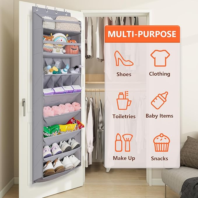 FENTEC 1 Pack Over The Door Shoe Organizer,68" Exlarge Deep Pockets Hanging Shoe Organizers, 8 Shelves Shoe Rack for Closet, Shoe Holder for Boots,Over Door Organizer in Home, RV, Dorm, Grey