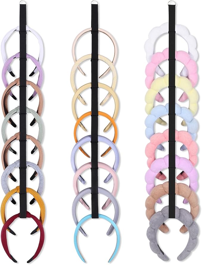 3 PCS Headband Holder Organizer for Girl,Hanging Hairband Storage for Women,Black Hair Hoop Display Hair Accessories Organizer Bedroom College Dorm Decor