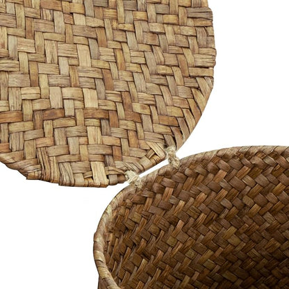 Seagrass Handmade Basket with Lid, Small Round Basket for Storage, Decorative Home Organizer Decor(7"L x 7"W x 5"H, Coffee)