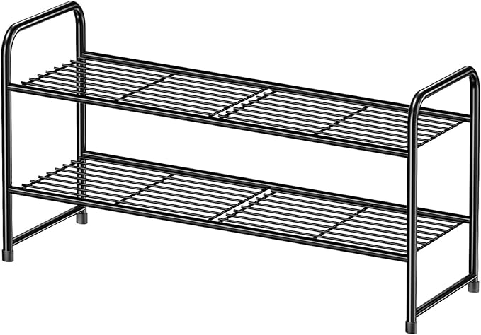 Simple Shoe Rack, 2 Tier Heavy Duty Metal Shoe Shelf 27 Inch Wide, Black