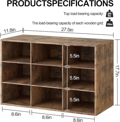 Aenuert 9-Cubby Shoe Rack, 3-Tier Wood Shoe Organizer, Multifunctional Shoe Organizer Bench for Entryway, Mudroom, Hallway, Closet,27.5 * 11.81 * 17.72 Inch,Brown