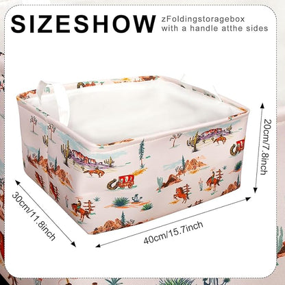 3 Pcs Western Bull Boho Rectangle Storage Basket Collapsible Highland Cow Storage Bin for Nursery Toys Books Waterproof Baskets for Closet Shelves Bedroom Decor(Cow)