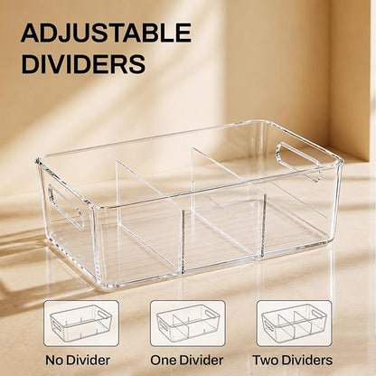 Mpotmiy Pantry Organizers and Storage , 8 Pack Snack Organizer for Pantry Shelf,Food Storage Bins with Divider,Clear Containers for Organizing,Transparent Plastic Basket,Refrigerator and Fridge Bins