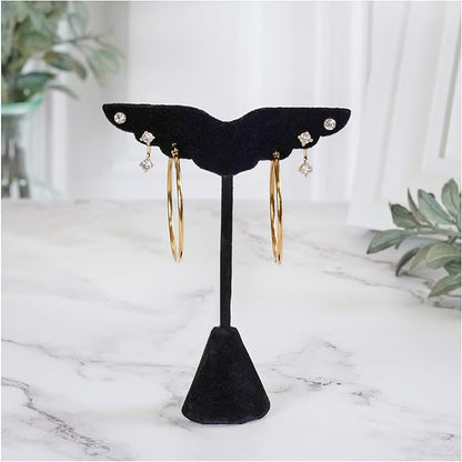 Plymor Black Velvet Wing Shaped, Three Pair Earring Display Stand, 3" W x 1.25" D x 4.75" H (Pack of 2)