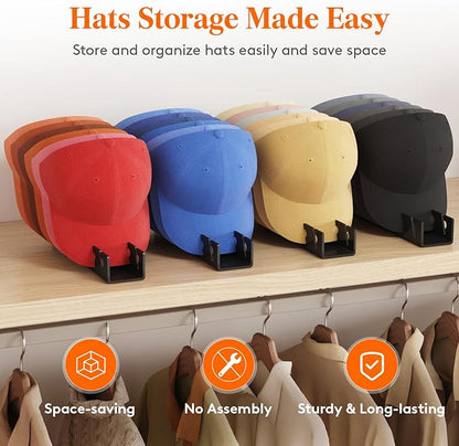 Lifewit 3 Pack Hat Organizer for Baseball Caps, Hat Storage Rack for 21 Ball Caps, Hat Stand Shelf for Trucker Hat and Golf Cap in Closet, Bedroom, Dresser, Black