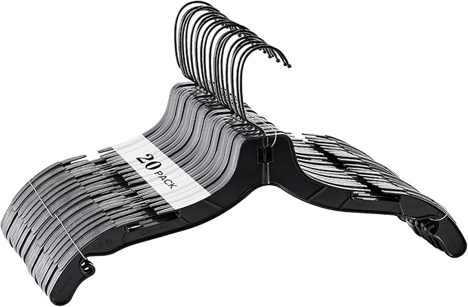Plastic Hangers with 360 Swivel Metal Hook, Heavy Duty Clothes Hangers, Durable Closet Hangers for Shirt, Coat and Dress (20 Pack, Black)
