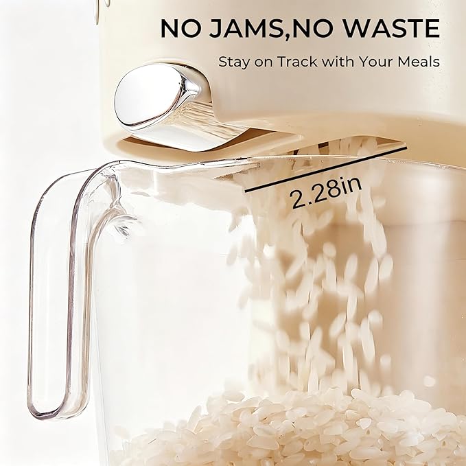UFORU Rice Dispenser 22Lbs, Slim Rice Storage Container for Small Space, BPA-Free Clear Dry Food Dispenser Sealed Moisture Proof, Grain&Cereal Storage Bucket for Kitchen Pantry Household, Cream White