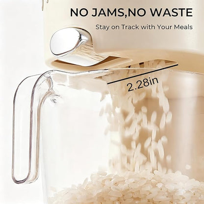 UFORU Rice Dispenser 22Lbs, Slim Rice Storage Container for Small Space, BPA-Free Clear Dry Food Dispenser Sealed Moisture Proof, Grain&Cereal Storage Bucket for Kitchen Pantry Household, Cream White