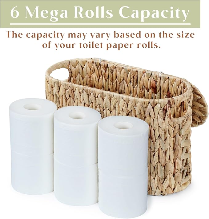 YANGQIHOME Toilet Paper Storage, Water Hyacinth Toilet Paper Storage with Lid, Papers Container for up to 6 Mega Rolls, Bathroom Basket Organizer