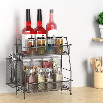 Bathroom Organizer with Basket, 2-Tier Bathroom Tray for Countertop Storage Shelf, Bathroom Counter Organizer, Vanity Organizer and Storage Kitchen Counter Organizers Spice Rack