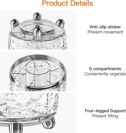 Makeup Brush Holder with Lid, 360° Rotating Cosmetic Tools Organizer with Cover, Dustproof Spinning Makeup Brush Organizer for Vanity, Ideal Gift for Girlfriend Wife Friends (Clear)
