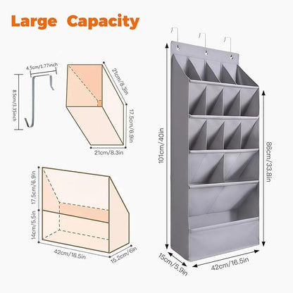Over the Door Shoe Organizer, Hanging Shoe Organizer with 15 Large Deep Pockets, Narrow Shoe Rack for Door Hanging Boots Storage, Dorm Room Essentials, Grey