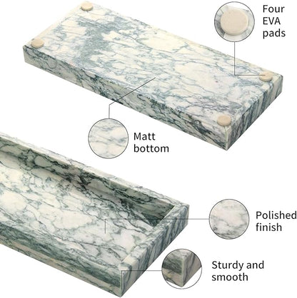 Marble Bathroom Vanity Tray, Natural Luxury Vanity Home Kitchen Bathroom Table Tray, Stone Decorative Countertop Dresser Trays for Key Coffee Perfume Jewelry Makeup (Green Texture, 12"x 5" x1.2")