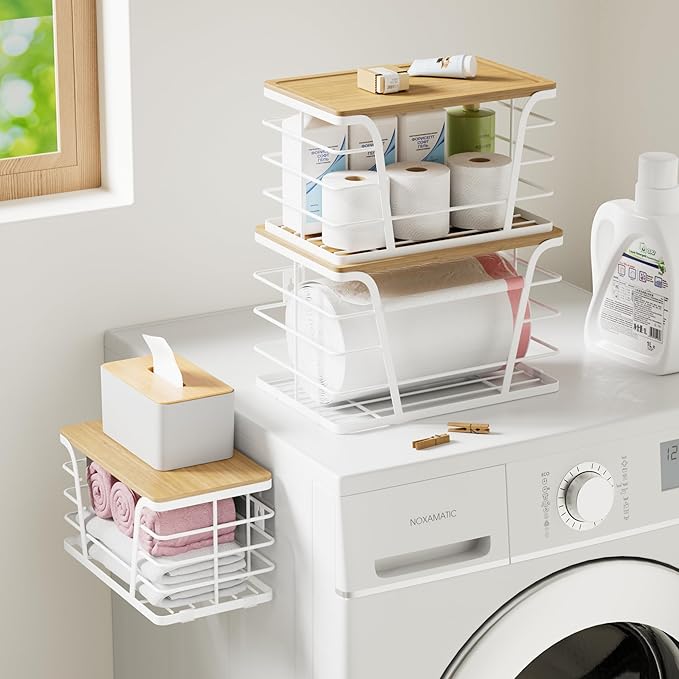 TIDIIABODE 3 Pack Trash Bag Holder Dispenser,Kitchen Organization and Storage, Stackable Storage Bins with Lids, White