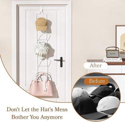 10 Pack Over The Door Hat Organizer for baseball caps | Multi-Functional Baseball Hat Rack for Closet | Wall Mounted Hat s torage organizer | 5 types of accessories cap holder stand w hooks ,White