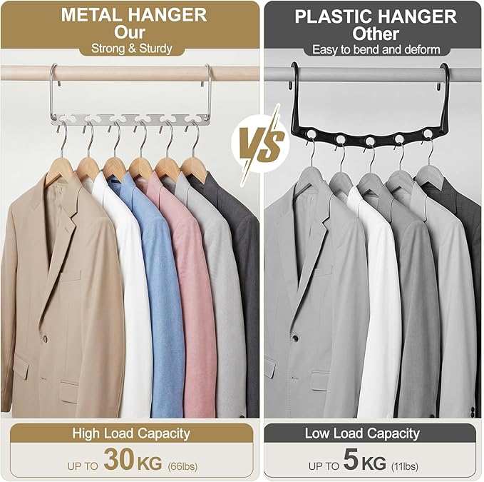 HOUSE DAY Space Saving Hangers for Clothes 6 Pack, Heavy Duty Hanger Organizer | 30 Lbs Capacity |, Metal Magic Hanger, Sturdy Multi Hangers, Closet Space Saver Closet Organizers and Storage