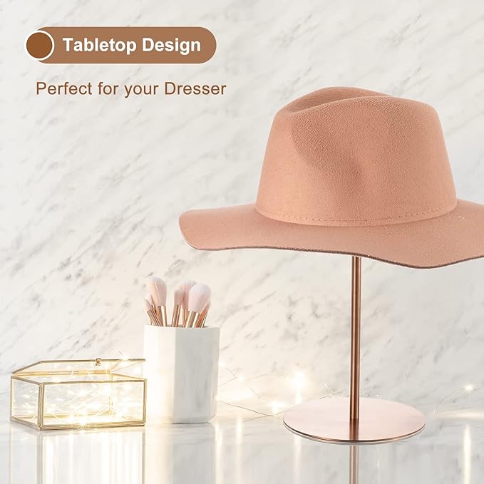 uxcell Metal Hat Display Stand 2 Pack Adjustable Tabletop Hat and Wig Rack Holder for Baseball Cap, Fedora Hat, Cowboy Hat - Rose Gold